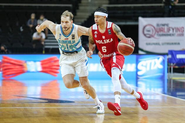 Kowno, 01.07.2021 KOSZYKOWKA KADRA REPREZENTACJA POLSKI MECZ Slowenia - Polska POLISH national team, Nationalteam BASKETBALL POLAND GAME Slowenia - Polska NZ Jaka Blazic , A.J. Slaughter , FOT. WOJCIECH FIGURSKI 058sport.pl NEWSPIX.PL --- Newspix.pl FIBA OLYMPIC TOKYO QUALIFYING TOURNAMENT 2020 SLOVENIA vs POLAND  20210701_038_A16R1431