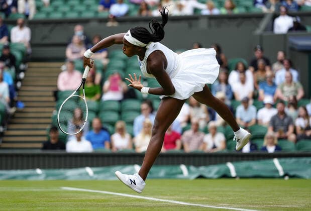 Mandatory Credit: Photo by Shutterstock (12191444d) Coco Gauff during her second round match Wimbledon Tennis Championships, Day 4, The All England Lawn Tennis and Croquet Club, London, UK - 01 Jul 2021 Wimbledon Tennis Championships, Day 4, The All England Lawn Tennis and Croquet Club, London, UK - 01 Jul 2021  Copyright: xShutterstockx 12191444d