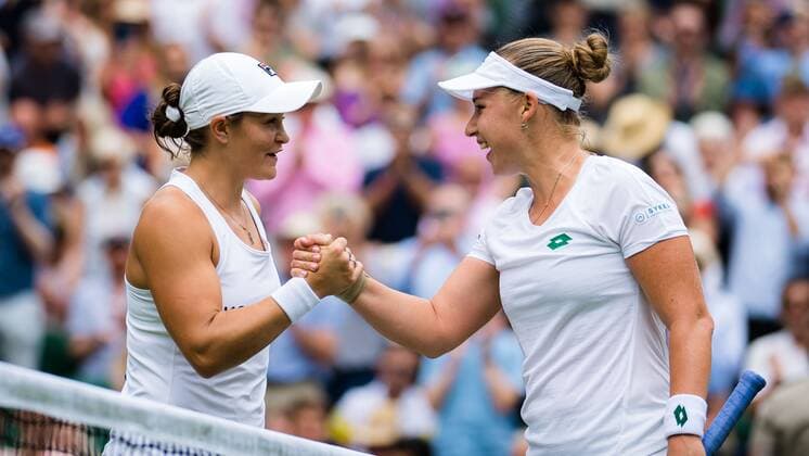 Mandatory Credit: Photo by Rob Prange Shutterstock (12191441cg) Ashleigh Barty of Australia & Anna Blinkova of Russia in action during the second round of the 2021 Wimbledon Championships Grand Slam tennis tournament Wimbledon Tennis Championships, Day 4, The All England Lawn Tennis and Croquet Club, London, UK - 01 Jul 2021 Wimbledon Tennis Championships, Day 4, The All England Lawn Tennis and Croquet Club, London, UK - 01 Jul 2021  Copyright: xRobxPrange Shutterstockx 12191441cg