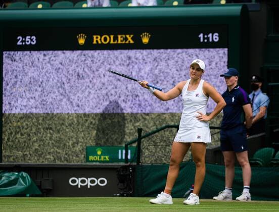 Mandatory Credit: Photo by Rob Prange Shutterstock (12191441by) Ashleigh Barty of Australia in action during the second round of the 2021 Wimbledon Championships Grand Slam tennis tournament Wimbledon Tennis Championships, Day 4, The All England Lawn Tennis and Croquet Club, London, UK - 01 Jul 2021 Wimbledon Tennis Championships, Day 4, The All England Lawn Tennis and Croquet Club, London, UK - 01 Jul 2021  Copyright: xRobxPrange Shutterstockx 12191441by