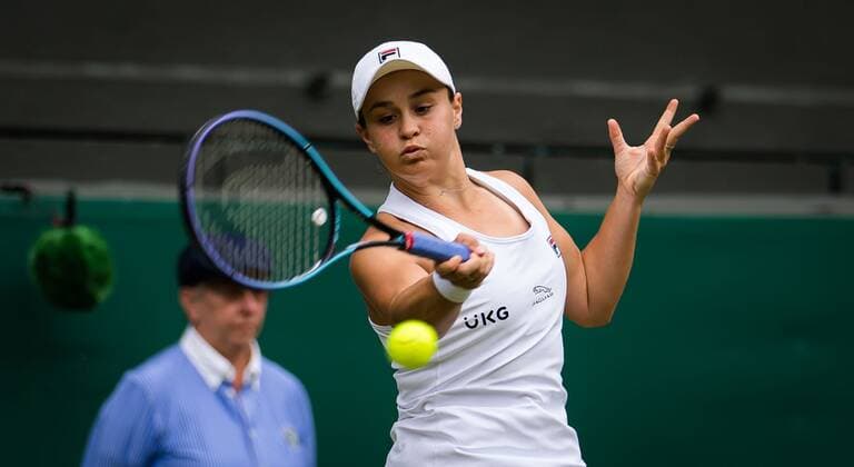Mandatory Credit: Photo by Rob Prange Shutterstock (12191441cc) Ashleigh Barty of Australia in action during the second round of the 2021 Wimbledon Championships Grand Slam tennis tournament Wimbledon Tennis Championships, Day 4, The All England Lawn Tennis and Croquet Club, London, UK - 01 Jul 2021 Wimbledon Tennis Championships, Day 4, The All England Lawn Tennis and Croquet Club, London, UK - 01 Jul 2021  Copyright: xRobxPrange Shutterstockx 12191441cc