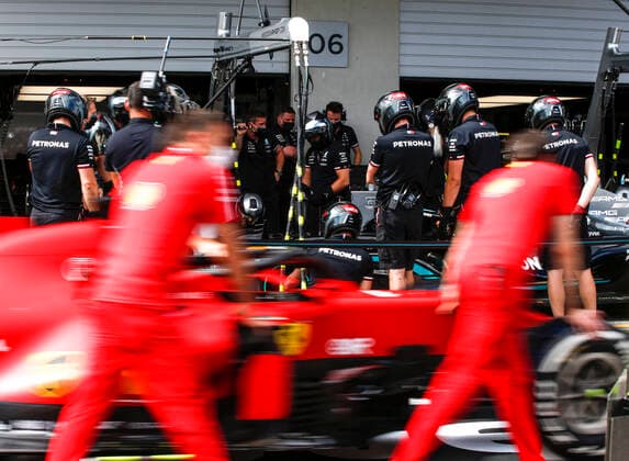 Mercedes AMG Petronas F1 Team during pit stop practice, F1 Grand Prix of Austria at Red Bull Ring on July 1, 2021 in Spielberg, Austria Photo by HOCH ZWEI Spielberg Austria
