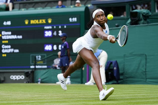 Mandatory Credit: Photo by Shutterstock (12191444ar) Coco Gauff during her second round match Wimbledon Tennis Championships, Day 4, The All England Lawn Tennis and Croquet Club, London, UK - 01 Jul 2021 Wimbledon Tennis Championships, Day 4, The All England Lawn Tennis and Croquet Club, London, UK - 01 Jul 2021  Copyright: xShutterstockx 12191444ar