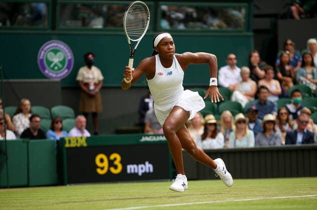 Mandatory Credit: Photo by Shutterstock (12191445bk) Coco (Cori) Gauff of USA in action Wimbledon Tennis Championships, Day 4, The All England Lawn Tennis and Croquet Club, London, UK - 01 Jul 2021 Wimbledon Tennis Championships, Day 4, The All England Lawn Tennis and Croquet Club, London, UK - 01 Jul 2021  Copyright: xShutterstockx 12191445bk