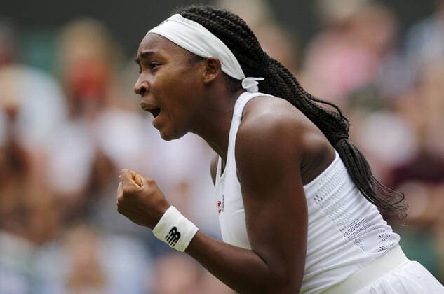 Mandatory Credit: Photo by Shutterstock (12191445bg) Coco (Cori) Gauff of USA celebrates Wimbledon Tennis Championships, Day 4, The All England Lawn Tennis and Croquet Club, London, UK - 01 Jul 2021 Wimbledon Tennis Championships, Day 4, The All England Lawn Tennis and Croquet Club, London, UK - 01 Jul 2021  Copyright: xShutterstockx 12191445bg
