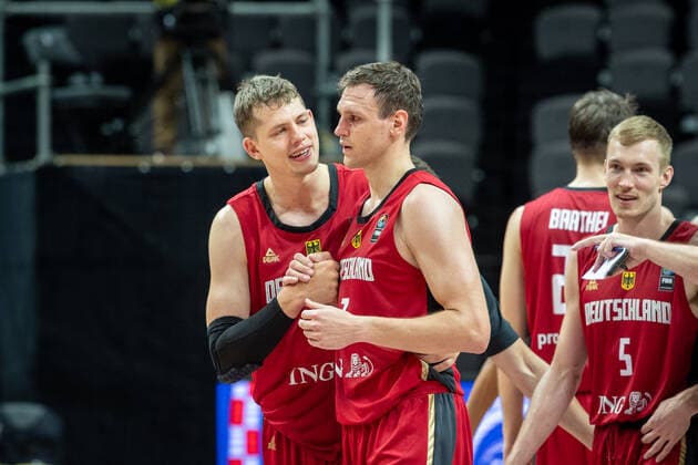 Basketball Split 01 07 2021 Olympic Qualification FIBA Olympic Qualifying Tournament 2020 Group Stage, Group A Russia RUS Germany GER Cheers Germany Moritz Wagner Germany, No 13 li Johannes Voigtmann Germany, No 07 Nils Giffey Germany, No 05