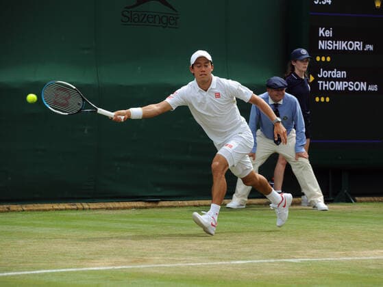 Tennis - 2021 All England Championship - Week One - Day Four (Thursday) - Wimbledon Kei Nishikori v Jordan Thompson Kei Nishikori of Japan 