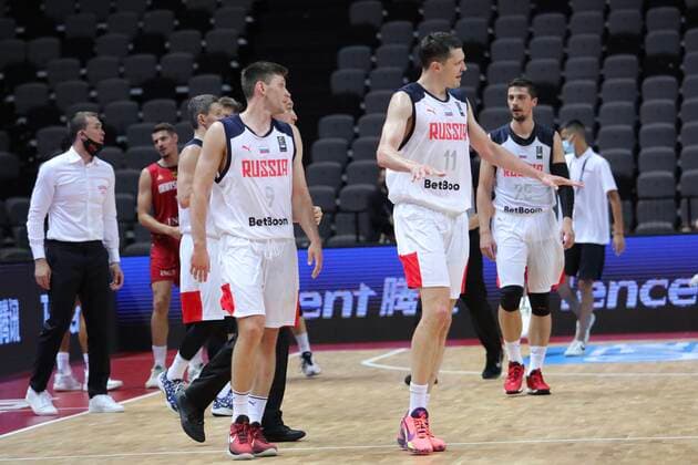 PXL_Russia v Germany - Group A: 2020 FIBA Men s Olympic Qualifying Tournaments SPLIT, CROATIA - JULY 01: Russian players Ivan Ukhov and Semen Antonov during the 2020 FIBA Men s Olympic Qualifying Tournament game between Russia and Germany at Spaladium Arena on July 1, 2021 in Split, Croatia. IvoxCagalj PIXSELL