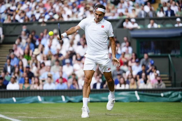 Mandatory Credit: Photo by Shutterstock (12191444bi) Roger Federer during his second round match Wimbledon Tennis Championships, Day 4, The All England Lawn Tennis and Croquet Club, London, UK - 01 Jul 2021 Wimbledon Tennis Championships, Day 4, The All England Lawn Tennis and Croquet Club, London, UK - 01 Jul 2021  Copyright: xShutterstockx 12191444bi
