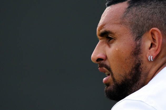 Mandatory Credit: Photo by Javier Garcia Shutterstock (12191440ir) A bead of sweat on the face of Nick Kyrgios during his second round match Wimbledon Tennis Championships, Day 4, The All England Lawn Tennis and Croquet Club, London, UK - 01 Jul 2021 Wimbledon Tennis Championships, Day 4, The All England Lawn Tennis and Croquet Club, London, UK - 01 Jul 2021  Copyright: xJavierxGarcia Shutterstockx 12191440ir
