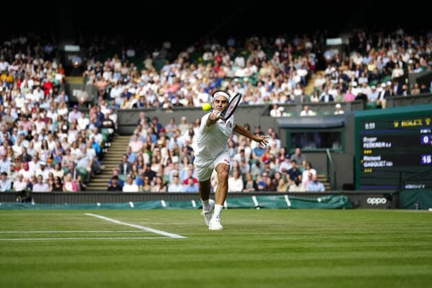 Mandatory Credit: Photo by Shutterstock (12191444cp) Roger Federer during his second round match Wimbledon Tennis Championships, Day 4, The All England Lawn Tennis and Croquet Club, London, UK - 01 Jul 2021 Wimbledon Tennis Championships, Day 4, The All England Lawn Tennis and Croquet Club, London, UK - 01 Jul 2021  Copyright: xShutterstockx 12191444cp