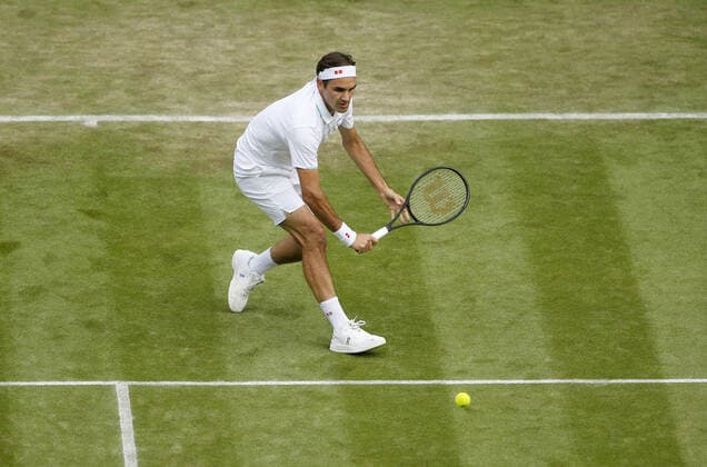 Mandatory Credit: Photo by Shutterstock (12191445bv) Roger Federer of Switzerland in action Wimbledon Tennis Championships, Day 4, The All England Lawn Tennis and Croquet Club, London, UK - 01 Jul 2021 Wimbledon Tennis Championships, Day 4, The All England Lawn Tennis and Croquet Club, London, UK - 01 Jul 2021  Copyright: xShutterstockx 12191445bv