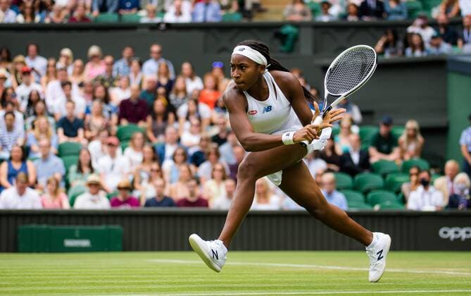 Mandatory Credit: Photo by Rob Prange Shutterstock (12191441fe) Cori Gauff of the United States in action during the second round of the 2021 Wimbledon Championships Grand Slam tennis tournament Wimbledon Tennis Championships, Day 4, The All England Lawn Tennis and Croquet Club, London, UK - 01 Jul 2021 Wimbledon Tennis Championships, Day 4, The All England Lawn Tennis and Croquet Club, London, UK - 01 Jul 2021  Copyright: xRobxPrange Shutterstockx 12191441fe