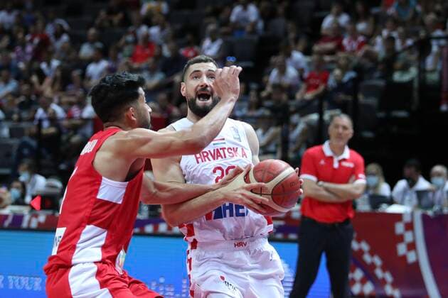 PXL_Croatia v Tunisia - Group A: 2020 FIBA Men s Olympic Qualifying Tournaments SPLIT, CROATIA - JULY 01: Luka Babic of Croatia looks towards the basket during the 2020 FIBA Men s Olympic Qualifying Tournament game between Croatia and Tunisia at Spaladium Arena on July 1, 2021 in Split, Croatia. IvoxCagalj PIXSELL