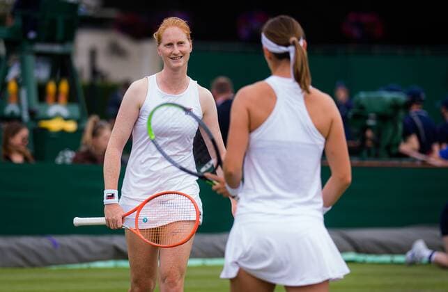 Mandatory Credit: Photo by Rob Prange Shutterstock (12191441gw) Alison Van Uytvanck & Greet Minnen of Belgium playing doubles at the 2021 Wimbledon Championships Grand Slam tennis tournament Wimbledon Tennis Championships, Day 4, The All England Lawn Tennis and Croquet Club, London, UK - 01 Jul 2021 Wimbledon Tennis Championships, Day 4, The All England Lawn Tennis and Croquet Club, London, UK - 01 Jul 2021  Copyright: xRobxPrange Shutterstockx 12191441gw