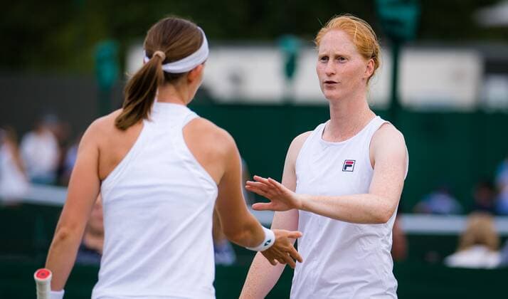 Mandatory Credit: Photo by Rob Prange Shutterstock (12191441gp) Alison Van Uytvanck & Greet Minnen of Belgium playing doubles at the 2021 Wimbledon Championships Grand Slam tennis tournament Wimbledon Tennis Championships, Day 4, The All England Lawn Tennis and Croquet Club, London, UK - 01 Jul 2021 Wimbledon Tennis Championships, Day 4, The All England Lawn Tennis and Croquet Club, London, UK - 01 Jul 2021  Copyright: xRobxPrange Shutterstockx 12191441gp