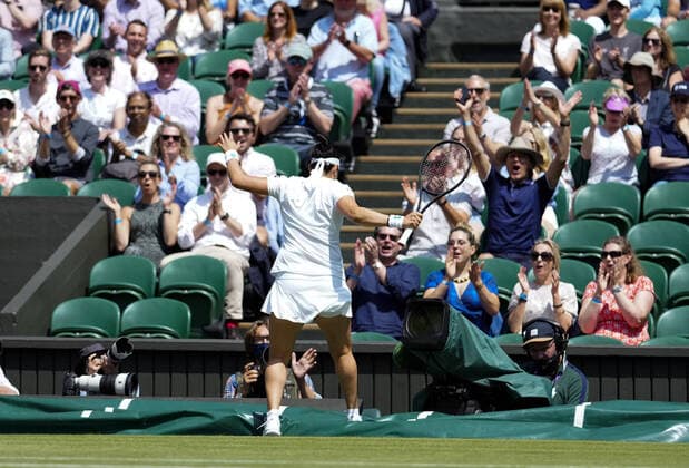 Mandatory Credit: Photo by Shutterstock (12193045v) Ons Jabeur in the crowd during her thrird round match Wimbledon Tennis Championships, Day 5, The All England Lawn Tennis and Croquet Club, London, UK - 02 Jul 2021 Wimbledon Tennis Championships, Day 5, The All England Lawn Tennis and Croquet Club, London, UK - 02 Jul 2021  Copyright: xShutterstockx 12193045v