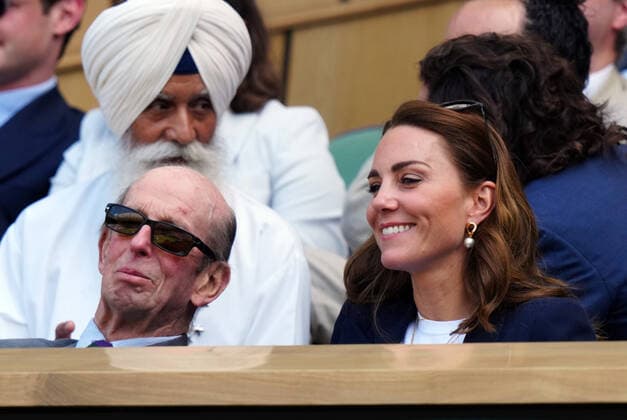 Mandatory Credit: Photo by Shutterstock (12193045am) Catherine Duchess of Cambridge and The Duke of Kent watching the action from the Royal Box on Centre Court Wimbledon Tennis Championships, Day 5, The All England Lawn Tennis and Croquet Club, London, UK - 02 Jul 2021 Wimbledon Tennis Championships, Day 5, The All England Lawn Tennis and Croquet Club, London, UK - 02 Jul 2021  Copyright: xShutterstockx 12193045am