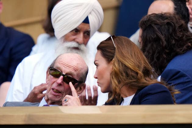 Mandatory Credit: Photo by Shutterstock (12193045an) Catherine Duchess of Cambridge and The Duke of Kent watching the action from the Royal Box on Centre Court Wimbledon Tennis Championships, Day 5, The All England Lawn Tennis and Croquet Club, London, UK - 02 Jul 2021 Wimbledon Tennis Championships, Day 5, The All England Lawn Tennis and Croquet Club, London, UK - 02 Jul 2021  Copyright: xShutterstockx 12193045an