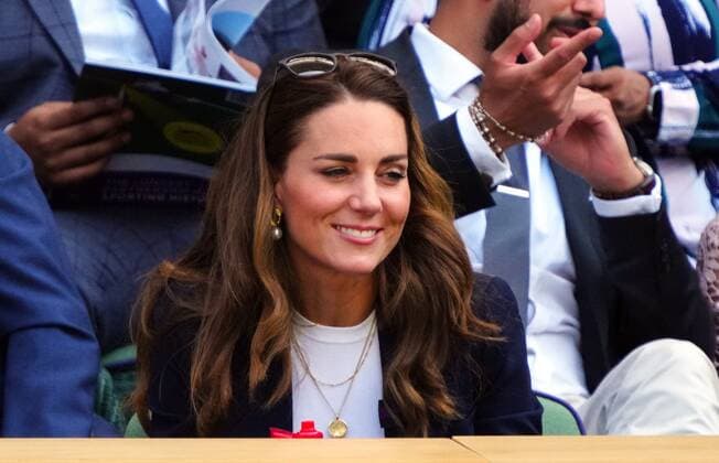 Mandatory Credit: Photo by Javier Garcia Shutterstock (12193040u) Catherine Duchess of Cambridge watching the action from the Royal Box on Centre Court Wimbledon Tennis Championships, Day 5, The All England Lawn Tennis and Croquet Club, London, UK - 02 Jul 2021 Wimbledon Tennis Championships, Day 5, The All England Lawn Tennis and Croquet Club, London, UK - 02 Jul 2021  Copyright: xJavierxGarcia Shutterstockx 12193040u