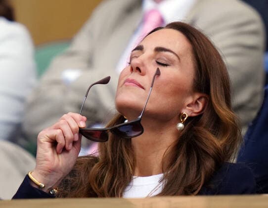 Mandatory Credit: Photo by Shutterstock (12193045bq) Catherine Duchess of Cambridge watching the action from the Royal Box on Centre Court Wimbledon Tennis Championships, Day 5, The All England Lawn Tennis and Croquet Club, London, UK - 02 Jul 2021 Wimbledon Tennis Championships, Day 5, The All England Lawn Tennis and Croquet Club, London, UK - 02 Jul 2021  Copyright: xShutterstockx 12193045bq