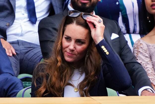 Mandatory Credit: Photo by Javier Garcia Shutterstock (12193040be) Catherine Duchess of Cambridge watching the action from the Royal Box on Centre Court Wimbledon Tennis Championships, Day 5, The All England Lawn Tennis and Croquet Club, London, UK - 02 Jul 2021 Wimbledon Tennis Championships, Day 5, The All England Lawn Tennis and Croquet Club, London, UK - 02 Jul 2021  Copyright: xJavierxGarcia Shutterstockx 12193040be