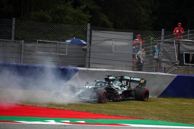 Formula 1 Austria Gran Prix 2021 Lance Stroll of Aston Martin goes off the track during free pratice of Formula 1 Gran Prix 2021 of Austria Spielberg Red Bull Ring Austria Copyright: xBasilex