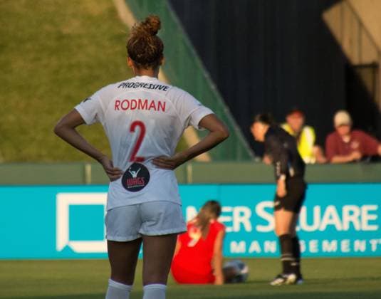 Kansas City, Kansas, June 26th 2021: Trinity Rodman (2 Washington Spirit) during the National Women?s Soccer League game between Kansas City NWSL and Washington Spirit at Legends Field in Kansas City, Kansas. National Women s Soccer League Kansas City NWSL v Washington Spirit 