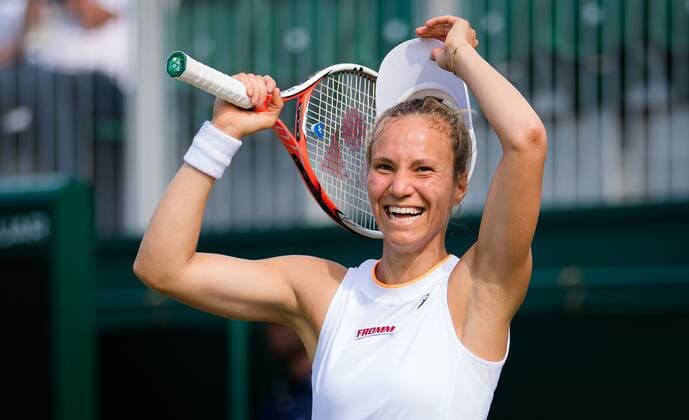 Mandatory Credit: Photo by Rob Prange Shutterstock (12193043y) Viktorija Golubic of Switzeland celebrates winning the third round of the 2021 Wimbledon Championships Grand Slam tennis tournament Wimbledon Tennis Championships, Day 5, The All England Lawn Tennis and Croquet Club, London, UK - 02 Jul 2021 Wimbledon Tennis Championships, Day 5, The All England Lawn Tennis and Croquet Club, London, UK - 02 Jul 2021  Copyright: xRobxPrange Shutterstockx 12193043y