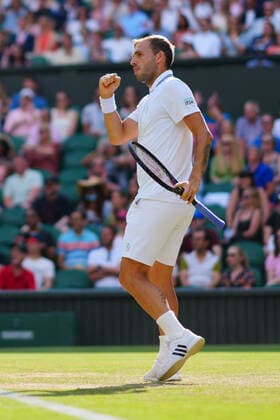 Mandatory Credit: Photo by Javier Garcia Shutterstock (12193040gl) Dan Evans during his third round match Wimbledon Tennis Championships, Day 5, The All England Lawn Tennis and Croquet Club, London, UK - 02 Jul 2021 Wimbledon Tennis Championships, Day 5, The All England Lawn Tennis and Croquet Club, London, UK - 02 Jul 2021  Copyright: xJavierxGarcia Shutterstockx 12193040gl