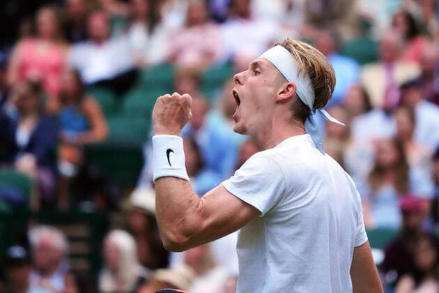 Mandatory Credit: Photo by Javier Garcia Shutterstock (12193040kq) Denis Shapovalov celebrates during his third round match Wimbledon Tennis Championships, Day 5, The All England Lawn Tennis and Croquet Club, London, UK - 02 Jul 2021 Wimbledon Tennis Championships, Day 5, The All England Lawn Tennis and Croquet Club, London, UK - 02 Jul 2021  Copyright: xJavierxGarcia Shutterstockx 12193040kq