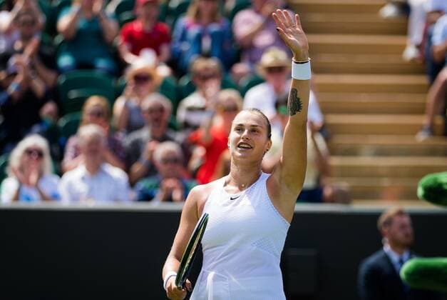 Mandatory Credit: Photo by Rob Prange Shutterstock (12193043dz) Aryna Sabalenka of Belarus in action during her third-round match at the 2021 Wimbledon Championships Grand Slam tennis tournament Wimbledon Tennis Championships, Day 5, The All England Lawn Tennis and Croquet Club, London, UK - 02 Jul 2021 Wimbledon Tennis Championships, Day 5, The All England Lawn Tennis and Croquet Club, London, UK - 02 Jul 2021  Copyright: xRobxPrange Shutterstockx 12193043dz