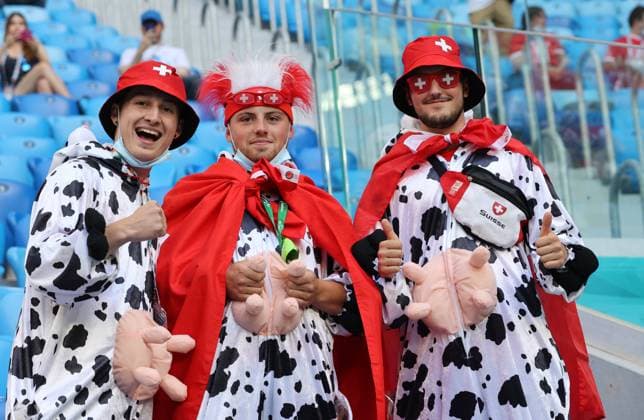 UEFA European Football Championship Euro 2020 Saint Petersburg Stadium. The UEFA EURO, EM, Europameisterschaft,Fussball 2020 Championship Quarter-final match between Switzerland and Spain at Saint Petersburg Stadium. Swiss Fans. 