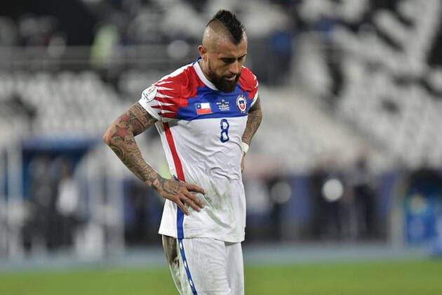 Futbol, Chile vs Brasil. Copa America Brasil 2021. El jugador de Chile Arturo Vidal es fotografiado durante el partido por Cuarto de Final de Copa America disputado en el estadio Nilton Santos en Rio de Janeiro, Brasil. 2 07 2021 Marcello Dias DiaEsportivo Photosport Football, Chile vs Brazil. Brazil Copa America Championship 2021. Chile s player Arturo Vidal is pictured during the match for quarterfinal of Copa America Championship at Nilton Santos stadium in Rio of Janeiro, Brazil. 2 0 2021 Marcello Dias DiaEsportivo Photosport Chile vs Brasil, Copa America 2021
