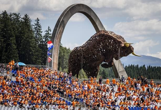 SPIELBERG Fans of Max Verstappen in the stands during the third free practice for the Formula 1 Grand Prix of Austria The Grand Prix takes place at the Red Bull Ring race track in the state of Styria REMKO DE WAAL W xVIxANPxSportx xxANPxIVx 433352160