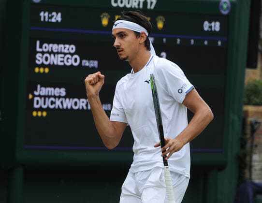 Tennis - 2021 All England Championships - Week One - Day Six (Saturday) - Wimbledon Mens Singles Lorenzo Sonego (Italy) v James Duckworth (Australia) Lorenzo Sonego of Italy 