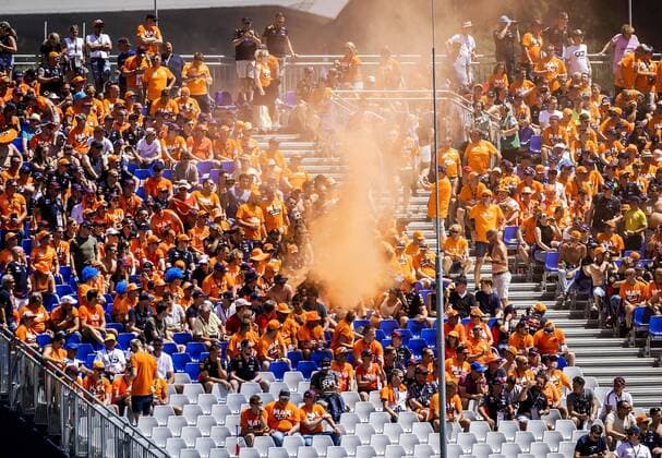 SPIELBERG Fans of Max Verstappen in the stands during the third free practice for the Formula 1 Grand Prix of Austria The Grand Prix takes place at the Red Bull Ring race track in the state of Styria REMKO DE WAAL W xVIxANPxSportx xxANPxIVx 433354309