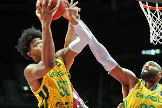 Brazil v Mexico - Semi Final: 2020 FIBA Men s Olympic Qualifying Tournament Bruno Caboclo of Brazil reaches for the ball during the 2020 FIBA Men s Olympic Qualifying Tournament game between Brazil and Mexico at Spaladium Arena on July 3, 2021 in Split, Croatia. IvoxCagalj PIXSELL