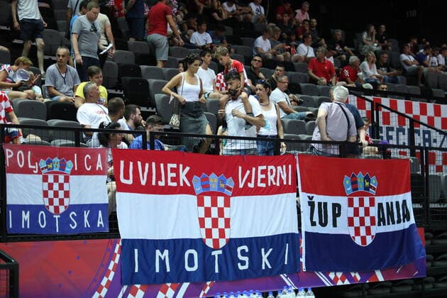 Germany v Croatia - Semi Final: 2020 FIBA Men s Olympic Qualifying Tournament Croatia fans cheer during the 2020 FIBA Men s Olympic Qualifying Tournament game between Germany and Croatia at Spaladium Arena on July 3, 2021 in Split, Croatia. IvoxCagalj PIXSELL