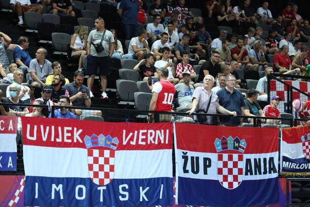 Germany v Croatia - Semi Final: 2020 FIBA Men s Olympic Qualifying Tournament Croatia fans cheer during the 2020 FIBA Men s Olympic Qualifying Tournament game between Germany and Croatia at Spaladium Arena on July 3, 2021 in Split, Croatia. IvoxCagalj PIXSELL
