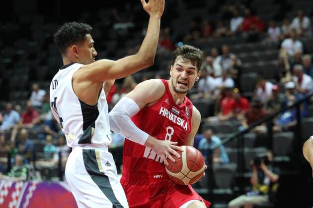 Germany v Croatia - Semi Final: 2020 FIBA Men s Olympic Qualifying Tournament Mario Hezonja of Croatia in action against Johannes Thiemann of Germany during the 2020 FIBA Men s Olympic Qualifying Tournament game between Germany and Croatia at Spaladium Arena on July 3, 2021 in Split, Croatia. IvoxCagalj PIXSELL