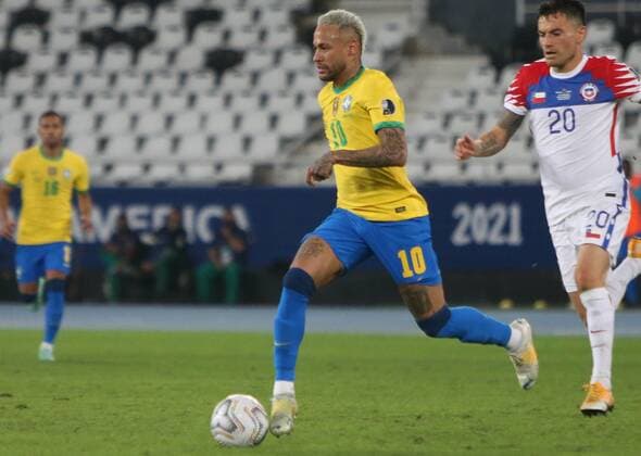 Neymar jr of Brazil during the Copa America 2021, quarter final football match between Brazil and Chile on July 2 , 2021 at Olympic stadium in Rio de Janeiro, Brazil FOOTBALL : Copa America 2021 - 1 4 de Finale - Bresil s chili - 02 07 2021 LaurentLairys Panoramic 