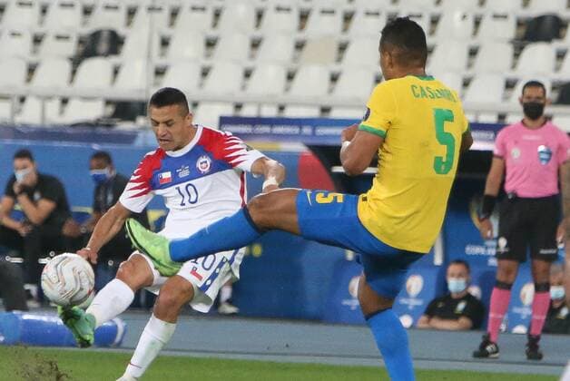 Alexis Sanchez of Chili during the Copa America 2021, quarter final football match between Brazil and Chile on July 2 , 2021 at Olympic stadium in Rio de Janeiro, Brazil FOOTBALL : Copa America 2021 - 1 4 de Finale - Bresil s chili - 02 07 2021 LaurentLairys Panoramic 