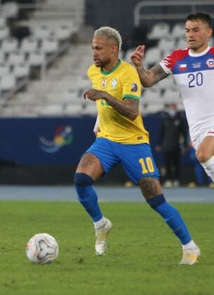 Neymar jr of Brazil during the Copa America 2021, quarter final football match between Brazil and Chile on July 2 , 2021 at Olympic stadium in Rio de Janeiro, Brazil FOOTBALL : Copa America 2021 - 1 4 de Finale - Bresil s chili - 02 07 2021 LaurentLairys Panoramic 
