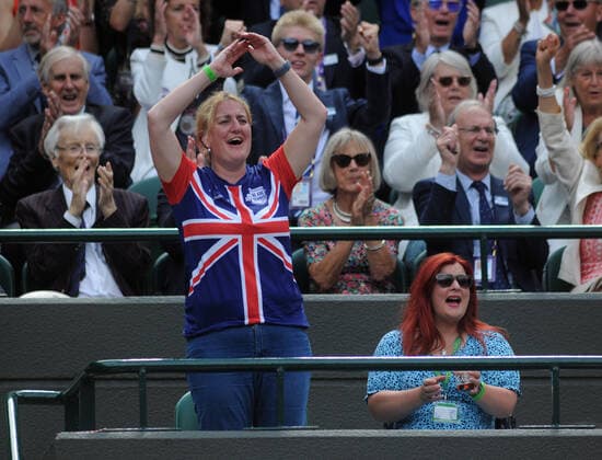 Tennis - 2021 All England Championships - Week One - Day Six (Saturday) - Wimbledon Ladies Singles Sorana Cirstea v Emma Raducanu Fans Celebrates for Emma Raducanu of GBR 