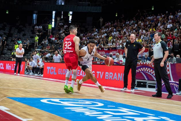 Basketball Split 03 07 2021 Olympic Qualifying FIBA Olympic Qualifying Tournament 2020 Semifinals Germany GER Croatia CRO Maodo Lo Germany, No 04 Roko Rogic Croatia, No 32