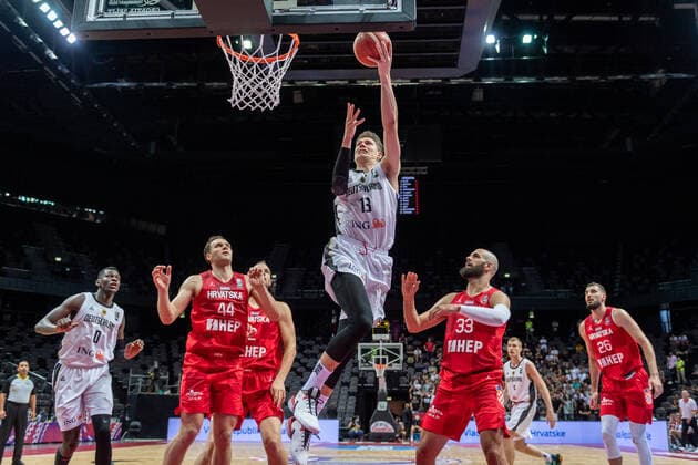 Basketball Split 03 07 2021 Olympic Qualification FIBA Olympic Qualifying Tournament 2020 Semifinals Germany GER Croatia CRO Moritz Wagner Germany, No 13 Zeljko Sakic Croatia, No 33 Bojan Bogdanovic Croatia, No 44