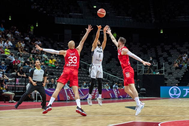 Basketball Split 03 07 2021 Olympic Qualification FIBA Olympic Qualifying Tournament 2020 Semifinals Germany GER Croatia CRO Joshiko Saibou Germany, No 01 Zeljko Sakic Croatia, No 33
