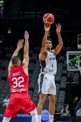 Basketball Split 03 07 2021 Olympic Qualifying FIBA Olympic Qualifying Tournament 2020 Semifinals Germany GER Croatia CRO Maodo Lo Germany, No 04 Roko Rogic Croatia, No 32