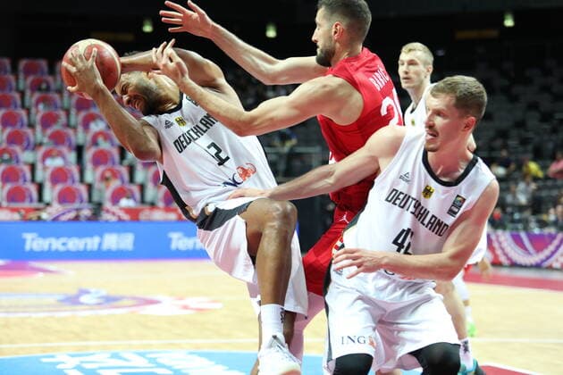 Germany v Croatia - Semi Final: 2020 FIBA Men s Olympic Qualifying Tournament Johannes Thiemann of Germany in action against Luka Babic of Croatia during the 2020 FIBA Men s Olympic Qualifying Tournament game between Germany and Croatia at Spaladium Arena on July 3, 2021 in Split, Croatia. IvoxCagalj PIXSELL
